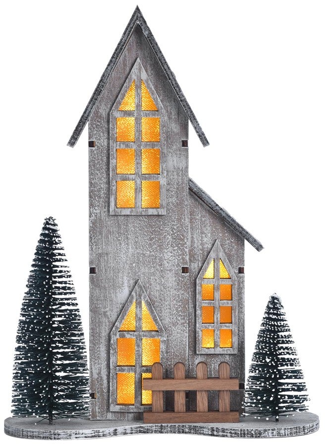 GHOSTMAGIC Wooden Christmas Village House with LED, Xmas Decor Indoor Tabletop Centerpiece with Tree, Lighted Christmas House Decor for Home Shelf Mantle, Winter Holiday Village Display (Style A) - Image 1